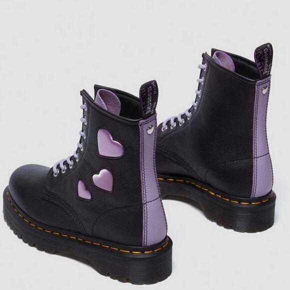 NEW Dr Martens 1460 Zip Heart Virginia Leather Lace Up Combat Boots Black Purple - Picture 5 of 16